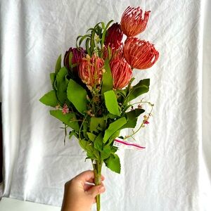 Exotic Red Protea Artificial Floral Bouquet – Bold and Unique Tropical Décor